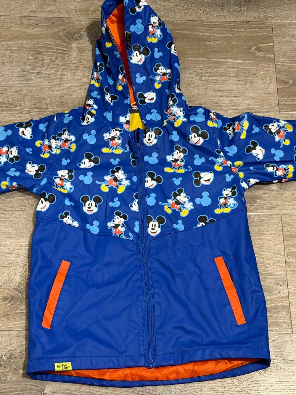 Disney Blue Mickey Mouse Hooded Kids Raincoat with Orange Trim